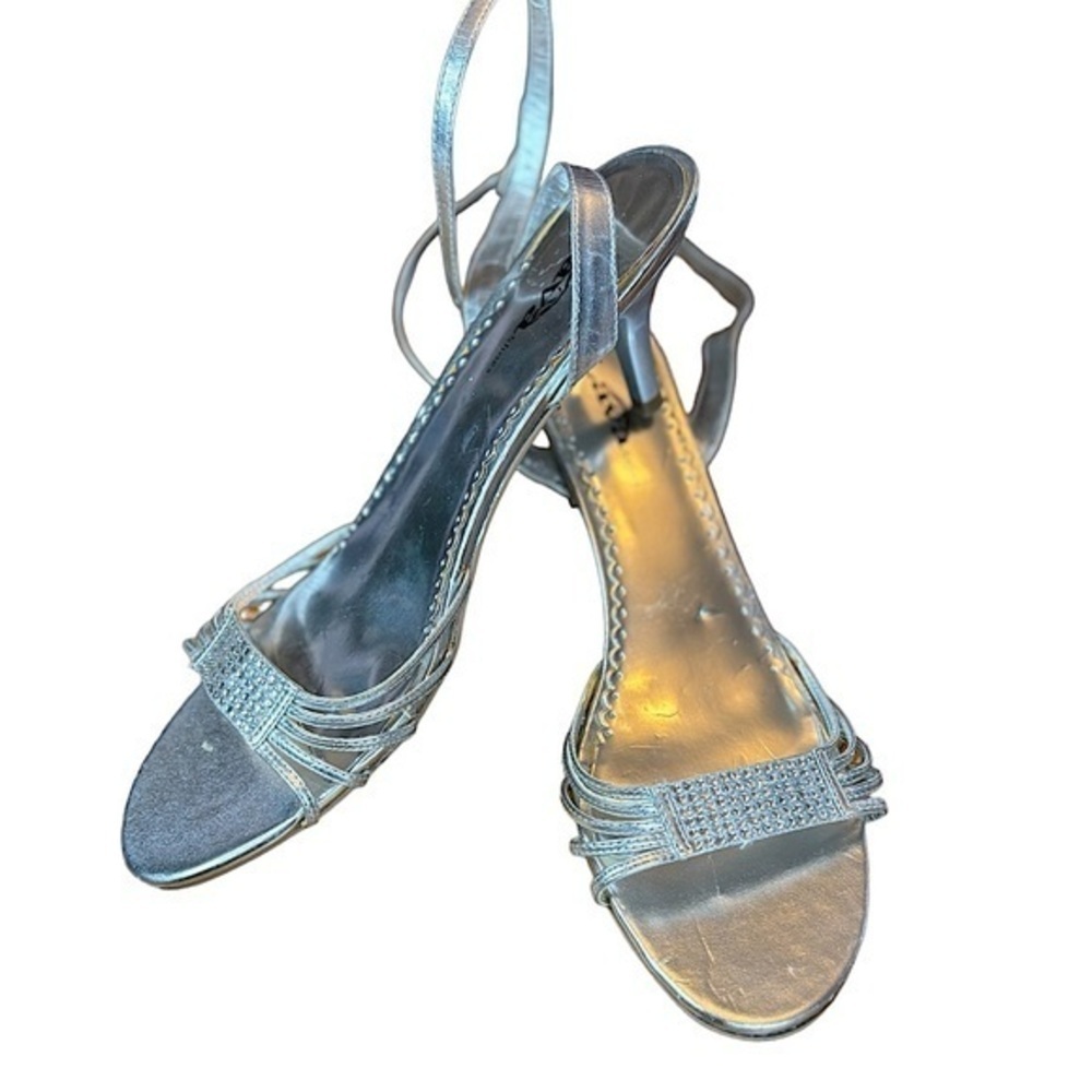 Lava Silver Sandals with Rhinestones Size 11 Silver Strappy Heels w/ Ankle Strap
